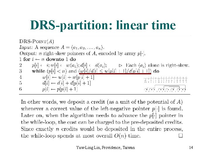 DRS-partition: linear time Yaw-Ling Lin, Providence, Taiwan 14 