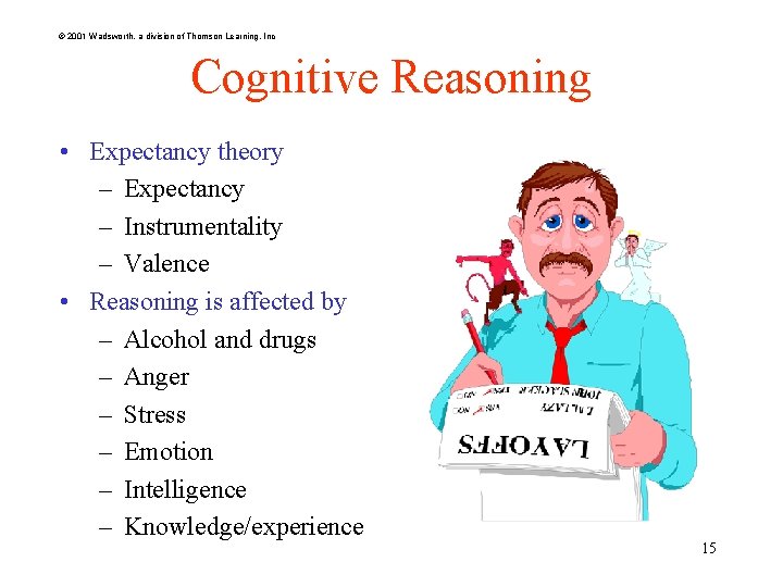 © 2001 Wadsworth, a division of Thomson Learning, Inc Cognitive Reasoning • Expectancy theory