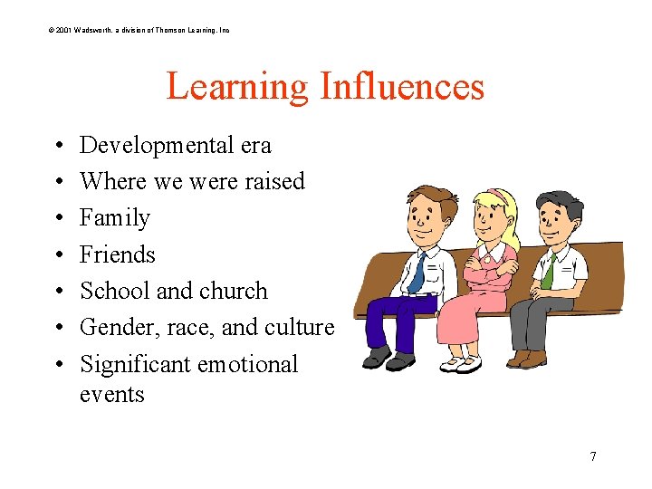 © 2001 Wadsworth, a division of Thomson Learning, Inc Learning Influences • • Developmental