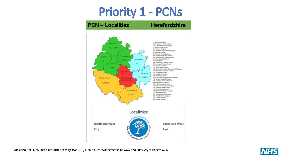 Priority 1 - PCNs PCN – Localities Herefordshire On behalf of: NHS Redditch and