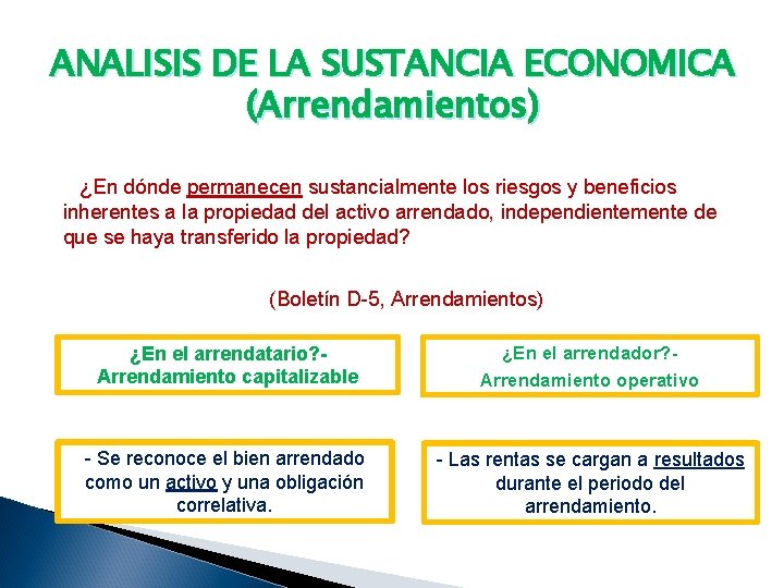 ANALISIS DE LA SUSTANCIA ECONOMICA (Arrendamientos) ¿En dónde permanecen sustancialmente los riesgos y beneficios