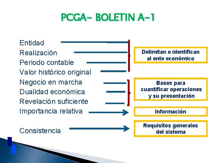 PCGA- BOLETIN A-1 Entidad Realización Periodo contable Valor histórico original Negocio en marcha Dualidad