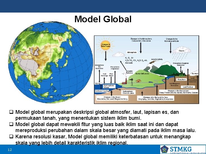 Model Global Climate Model (GCM) q Model global merupakan deskripsi global atmosfer, laut, lapisan