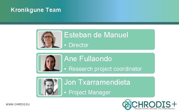 Kronikgune Team Esteban de Manuel • Director Ane Fullaondo • Research project coordinator Jon