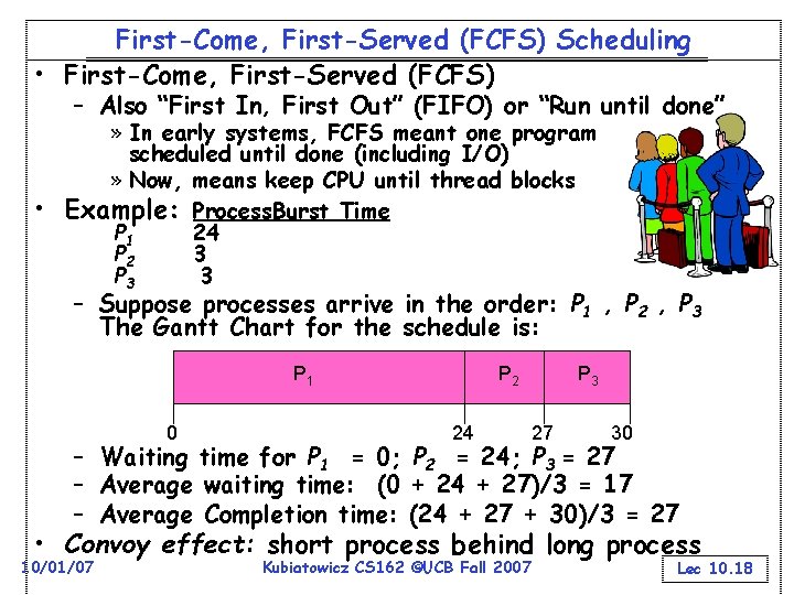 First-Come, First-Served (FCFS) Scheduling • First-Come, First-Served (FCFS) – Also “First In, First Out”