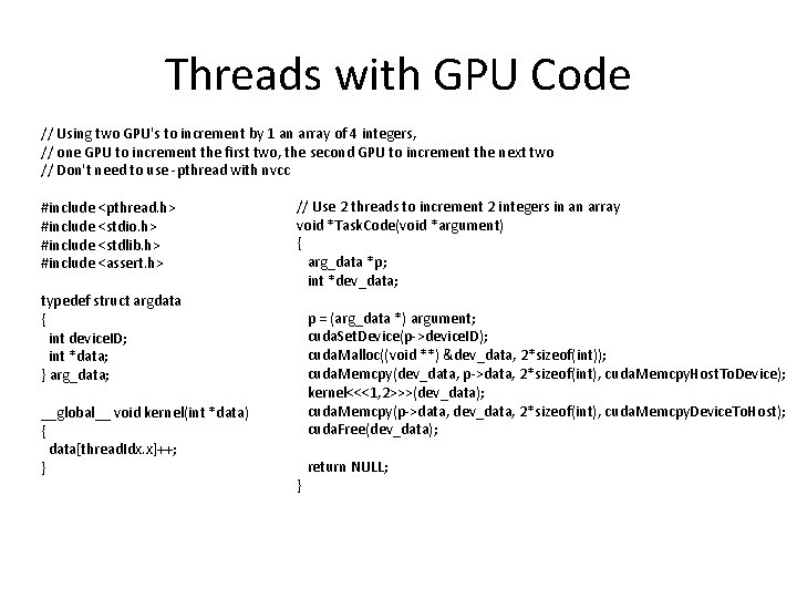 Threads with GPU Code // Using two GPU's to increment by 1 an array
