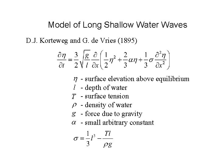 Model of Long Shallow Water Waves D. J. Korteweg and G. de Vries (1895)