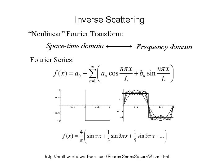 Inverse Scattering “Nonlinear” Fourier Transform: Space-time domain Frequency domain Fourier Series: http: //mathworld. wolfram.