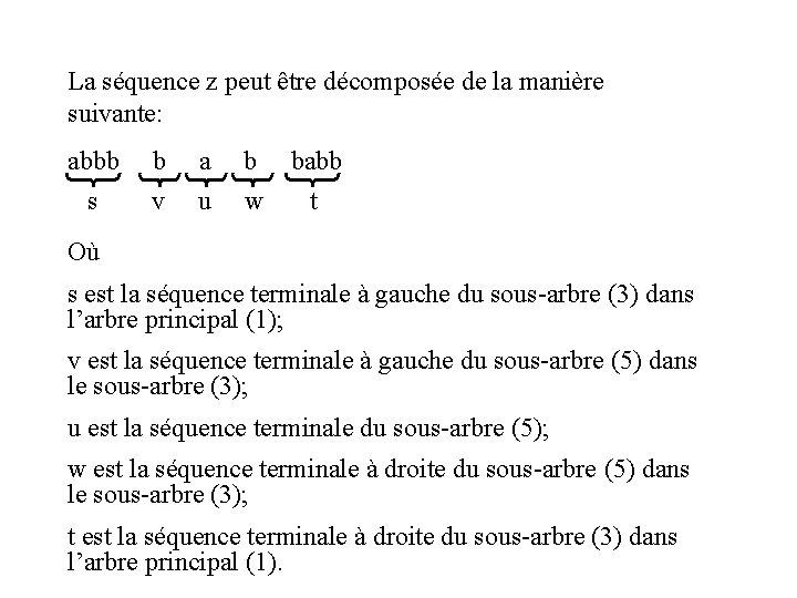 La séquence z peut être décomposée de la manière suivante: abbb b a b