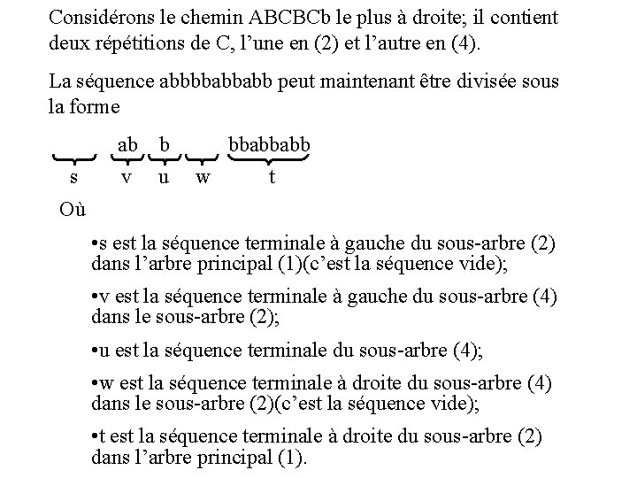 Considérons le chemin ABCBCb le plus à droite; il contient deux répétitions de C,