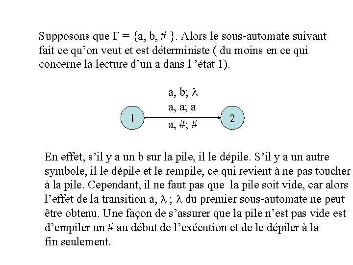 Supposons que = {a, b, # }. Alors le sous-automate suivant fait ce qu’on