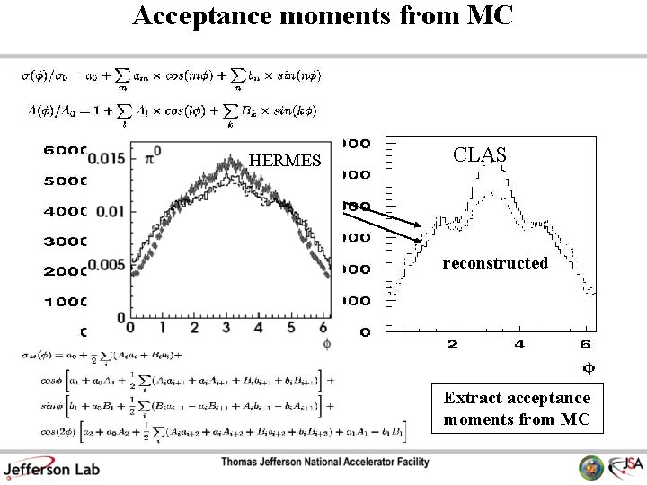 Acceptance moments from MC HERMES CLAS generated reconstructed Extract acceptance moments from MC 