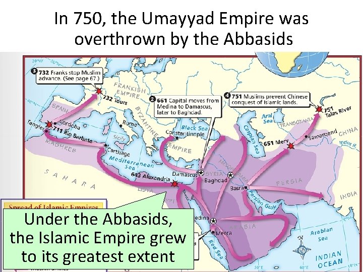 In 750, the Umayyad Empire was overthrown by the Abbasids Under the Abbasids, the