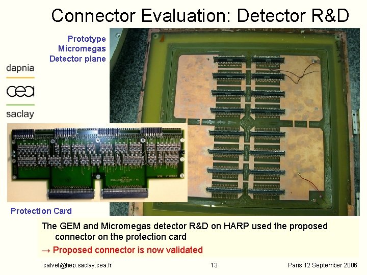 Connector Evaluation: Detector R&D Prototype Micromegas Detector plane Protection Card The GEM and Micromegas