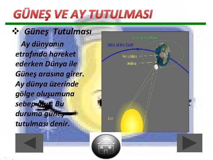 GÜNEŞ VE AY TUTULMASI v Güneş Tutulması Ay dünyanın etrafında hareket ederken Dünya ile GÜNEŞ VE AY TUTULMASI v Güneş Tutulması Ay dünyanın etrafında hareket ederken Dünya ile