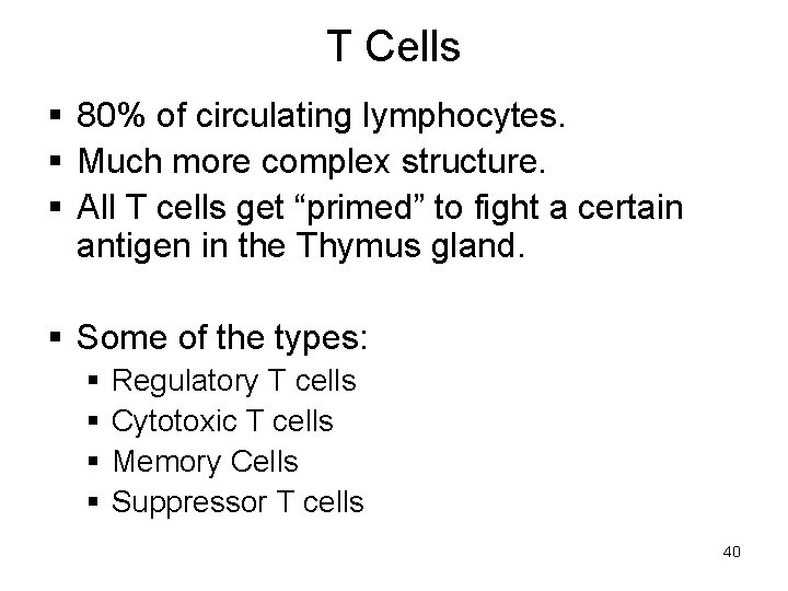 T Cells § 80% of circulating lymphocytes. § Much more complex structure. § All