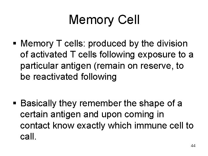 Memory Cell § Memory T cells: produced by the division of activated T cells