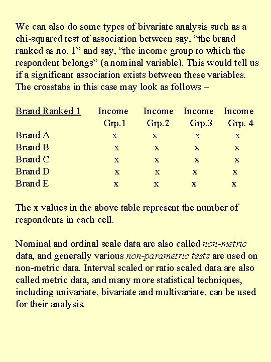 We can also do some types of bivariate analysis such as a chi-squared test