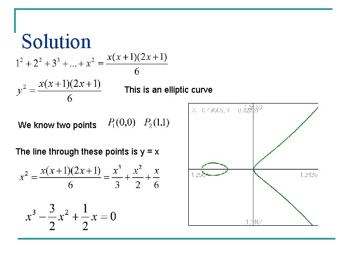 Solution This is an elliptic curve We know two points The line through these Solution This is an elliptic curve We know two points The line through these