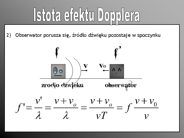 2) Obserwator porusza się, źródło dźwięku pozostaje w spoczynku 