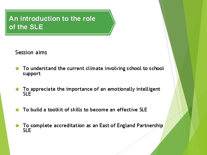 An introduction to the role of the SLE Session aims To understand the current