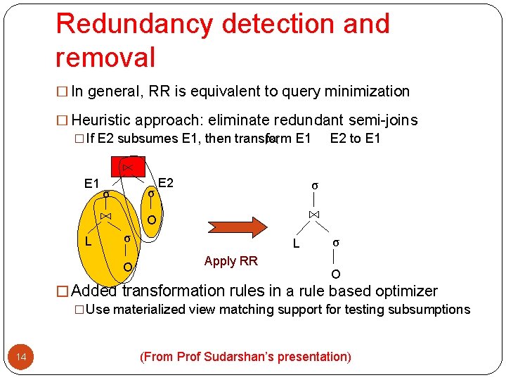 Redundancy detection and removal � In general, RR is equivalent to query minimization � Redundancy detection and removal � In general, RR is equivalent to query minimization �