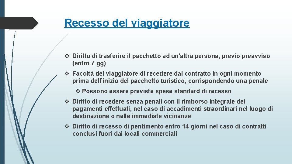 Recesso del viaggiatore v Diritto di trasferire il pacchetto ad un'altra persona, previo preavviso