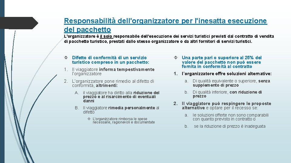 Responsabilità dell'organizzatore per l'inesatta esecuzione del pacchetto L'organizzatore è il solo responsabile dell'esecuzione dei