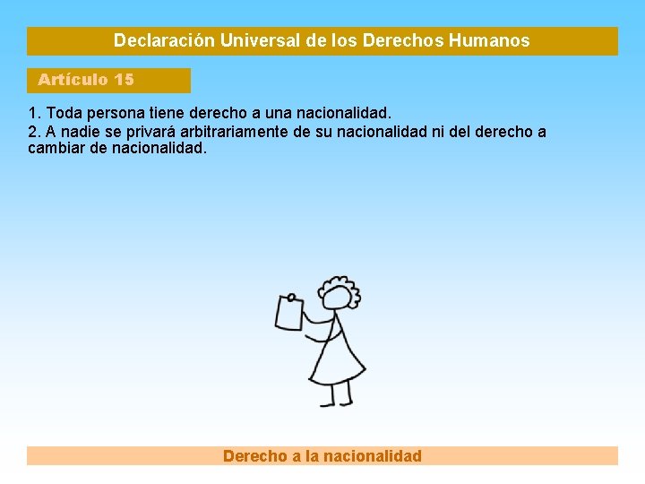 Declaración Universal de los Derechos Humanos Artículo 15 1. Toda persona tiene derecho a