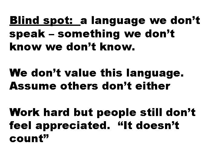 Blind spot: a language we don’t speak – something we don’t know. We don’t Blind spot: a language we don’t speak – something we don’t know. We don’t