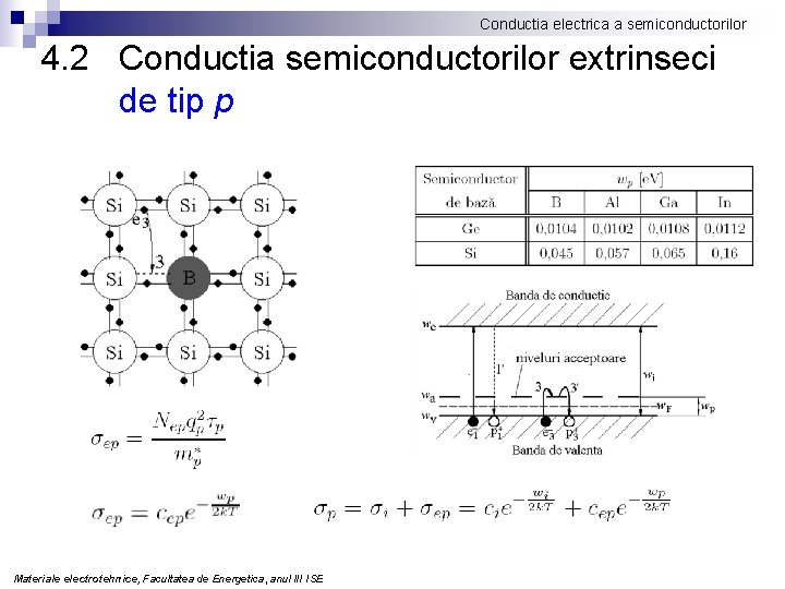 Conductia electrica a semiconductorilor 4. 2 Conductia semiconductorilor extrinseci de tip p Materiale electrotehnice,