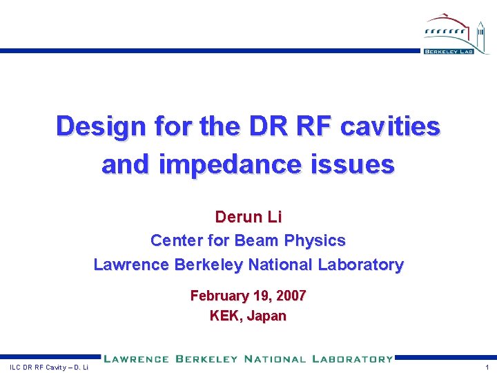 Design for the DR RF cavities and impedance