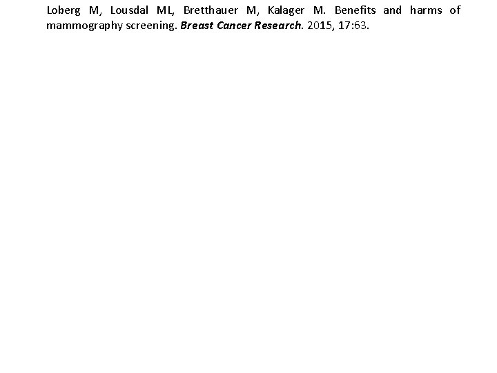 Loberg M, Lousdal ML, Bretthauer M, Kalager M. Benefits and harms of mammography screening.