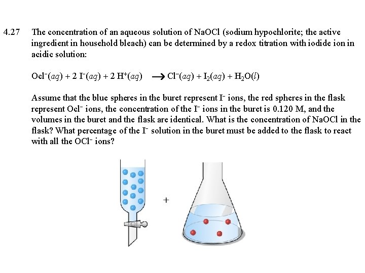 4. 27 The concentration of an aqueous solution of Na. OCl (sodium hypochlorite; the