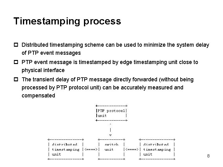 Timestamping process p Distributed timestamping scheme can be used to minimize the system delay