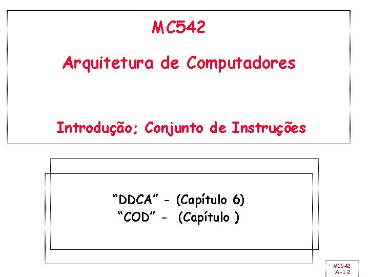 MC 542 Arquitetura de Computadores Introdução; Conjunto de Instruções “DDCA” - (Capítulo 6) “COD”