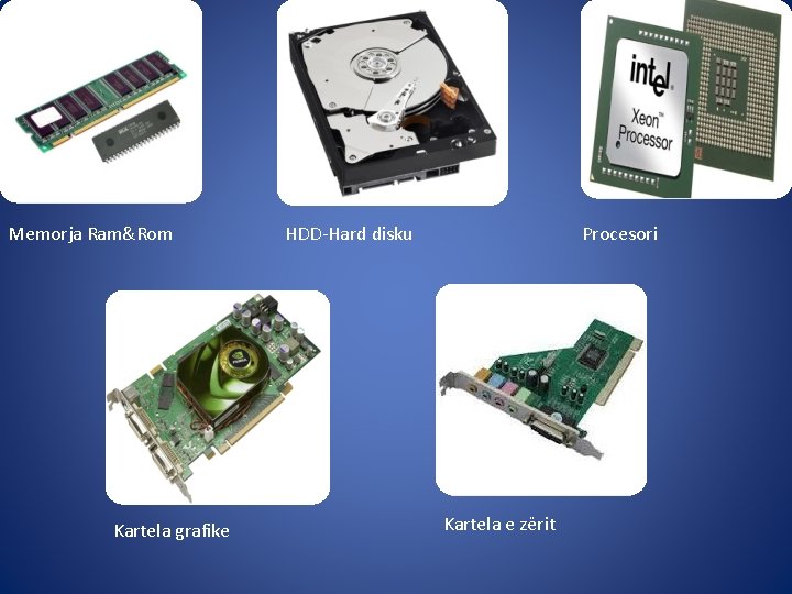Memorja Ram&Rom Kartela grafike HDD-Hard disku Procesori Kartela e zërit 