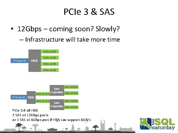 PCIe 3 & SAS • 12 Gbps – coming soon? Slowly? – Infrastructure will