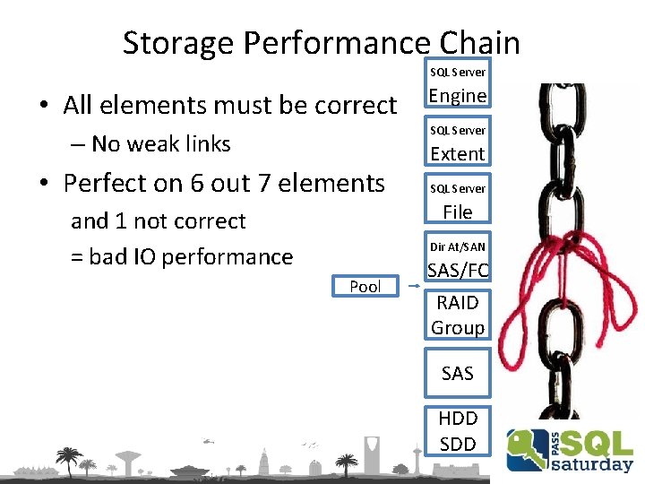 Storage Performance Chain SQL Server • All elements must be correct Engine SQL Server