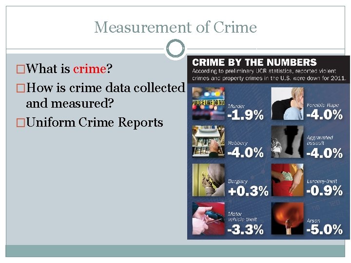 Measurement of Crime �What is crime? �How is crime data collected and measured? �Uniform