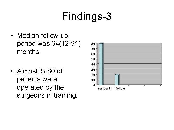 Findings-3 • Median follow-up period was 64(12 -91) months. • Almost % 80 of