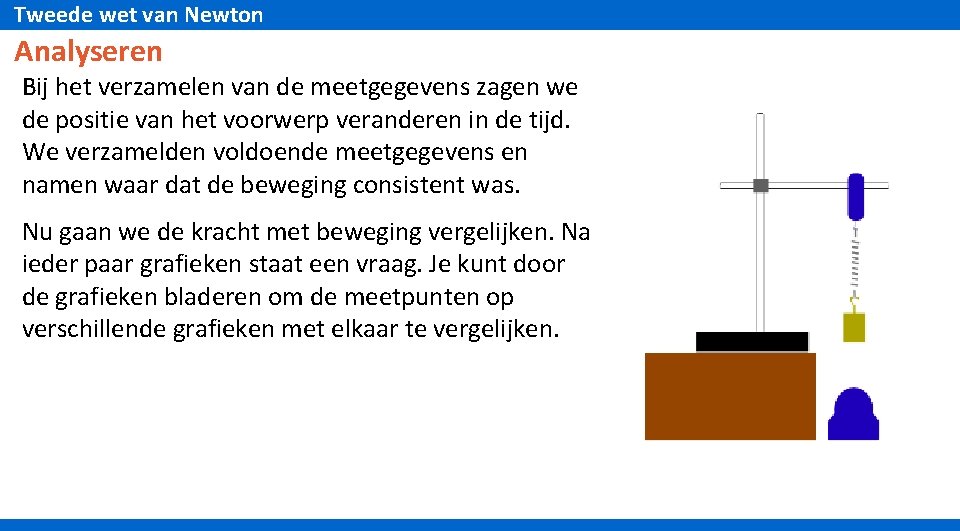 Tweede wet van Newton Analyseren Bij het verzamelen van de meetgegevens zagen we de