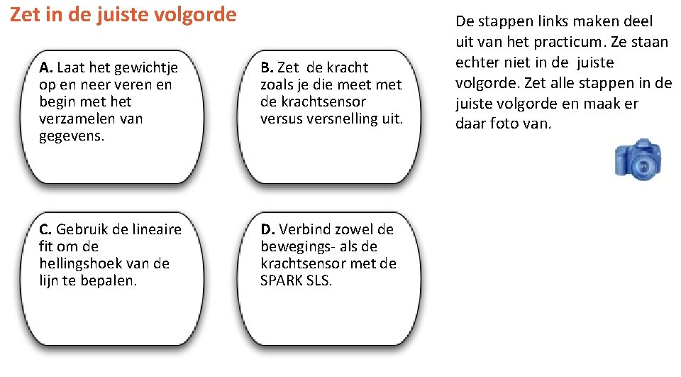 Zet in de juiste volgorde A. Laat het gewichtje op en neer veren en