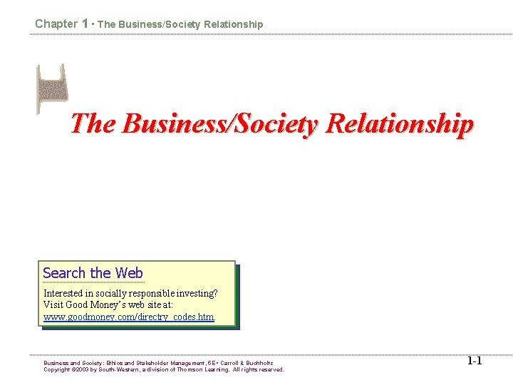 Chapter 1 • The Business/Society Relationship Search the Web Interested in socially responsible investing?