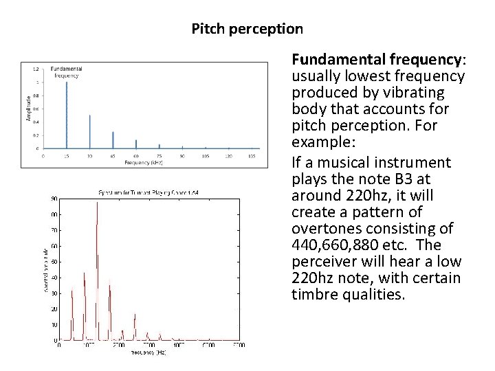 Pitch perception Fundamental frequency: usually lowest frequency produced by vibrating body that accounts for