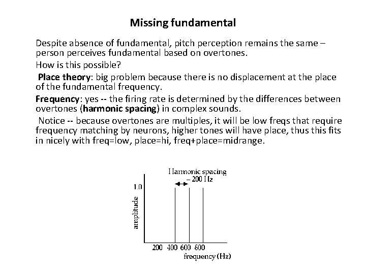 Missing fundamental Despite absence of fundamental, pitch perception remains the same – person perceives