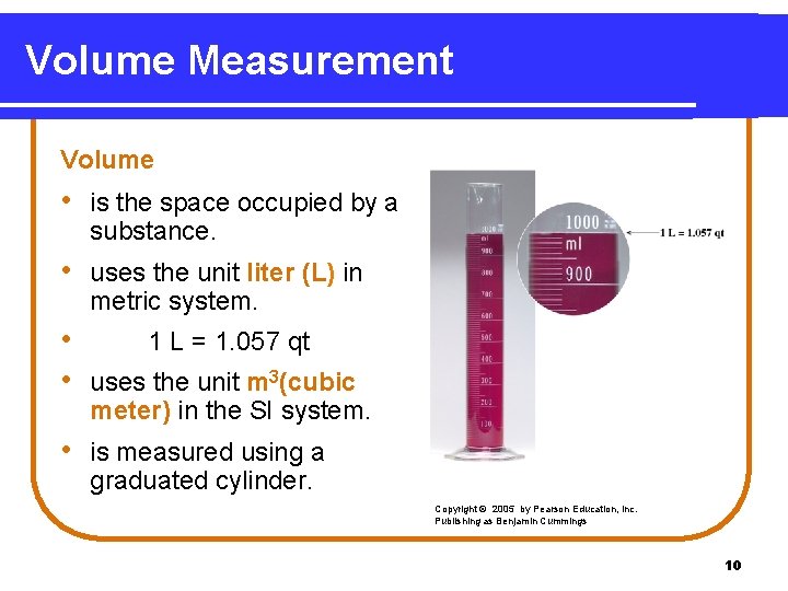 Volume Measurement Volume • is the space occupied by a substance. • uses the