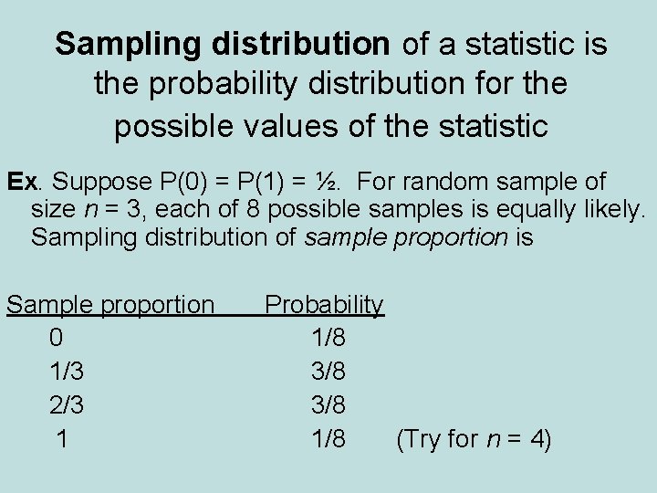 Sampling distribution of a statistic is the probability distribution for the possible values of