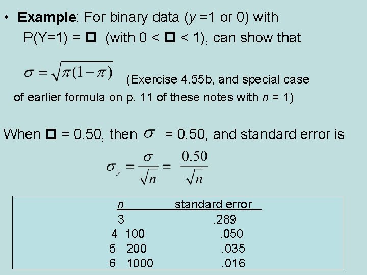  • Example: For binary data (y =1 or 0) with P(Y=1) = (with