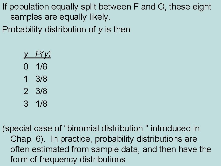 If population equally split between F and O, these eight samples are equally likely.